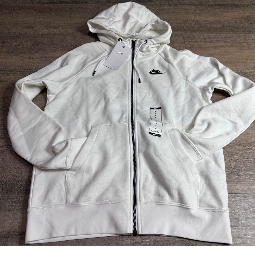 Nike Sportswear Essential Women Full-Zip Fleece Hoodie Sail White Size Small NWT